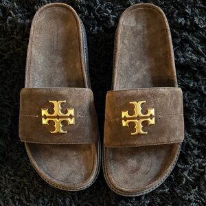NWT: Tory Burch Everly Anatomical Lug Suede Slides